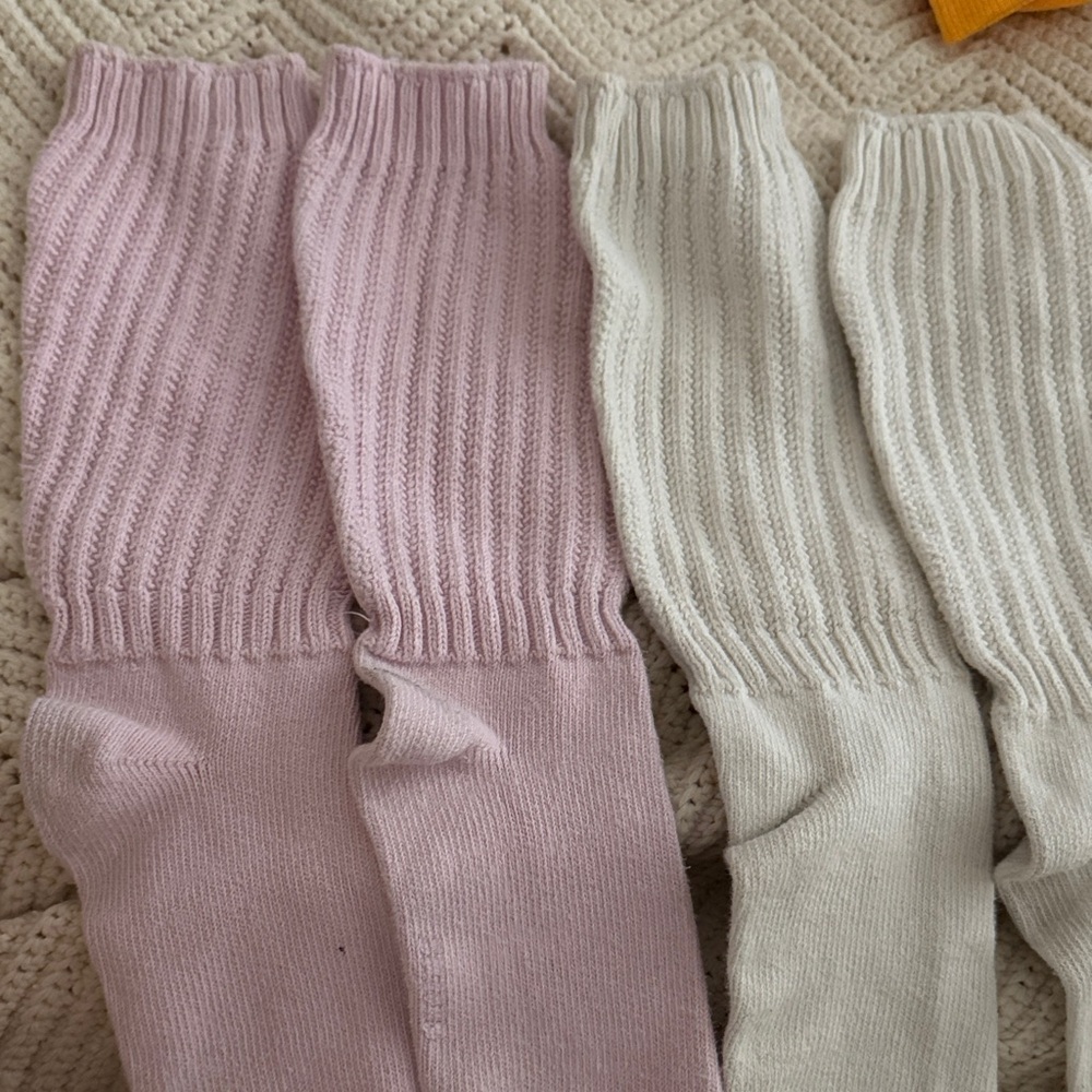 SKIMS Pink and Cream Ribbed Socks